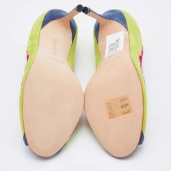 Pre Owned Manolo Blahnik Multicolor Suede Peep Toe Pumps Size 37