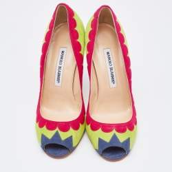 Pre Owned Manolo Blahnik Multicolor Suede Peep Toe Pumps Size 37