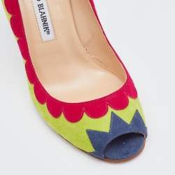 Pre Owned Manolo Blahnik Multicolor Suede Peep Toe Pumps Size 37