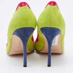 Pre Owned Manolo Blahnik Multicolor Suede Peep Toe Pumps Size 37