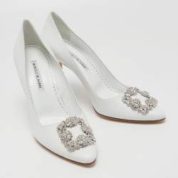 Manolo Blahnik White Leather Hangisi Pumps Size 40