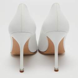Manolo Blahnik White Leather Hangisi Pumps Size 40