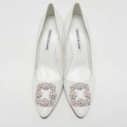 Manolo Blahnik White Leather Hangisi Pumps Size 40