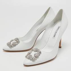 Manolo Blahnik White Leather Hangisi Pumps Size 40