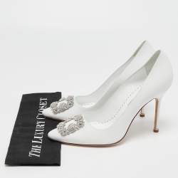 Manolo Blahnik White Leather Hangisi Pumps Size 40