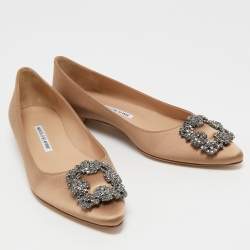 Manolo Blahnik Brown Satin Hangisi Ballet Flats Size 39