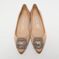 Manolo Blahnik Brown Satin Hangisi Ballet Flats Size 39