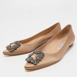 Manolo Blahnik Brown Satin Hangisi Ballet Flats Size 39