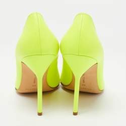 Pre Owned Manolo Blahnik Neon Yellow Leather BB Pumps Size 40