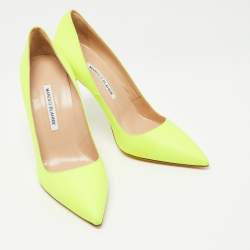 Pre Owned Manolo Blahnik Neon Yellow Leather BB Pumps Size 40