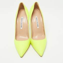 Pre Owned Manolo Blahnik Neon Yellow Leather BB Pumps Size 40