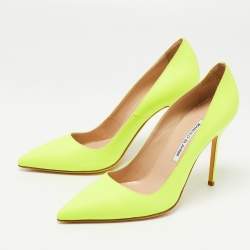 Pre Owned Manolo Blahnik Neon Yellow Leather BB Pumps Size 40