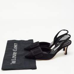 Manolo Blahnik Black Suede Maysli Slingback Pumps Size 36