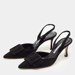 Manolo Blahnik Black Suede Maysli Slingback Pumps Size 36
