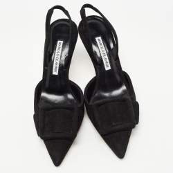 Manolo Blahnik Black Suede Maysli Slingback Pumps Size 36