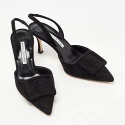 Manolo Blahnik Black Suede Maysli Slingback Pumps Size 36