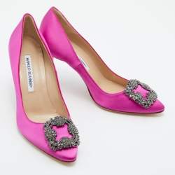 Manolo Blahnik Pink Satin Hangisi Pumps Size 36.5