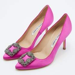Manolo Blahnik Pink Satin Hangisi Pumps Size 36.5
