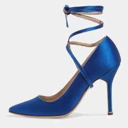 Manolo Blahnik x Vetements Blue Satin Ankle Wrap Pumps Size 39 