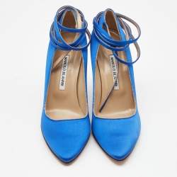 Pre Owned Manolo Blahnik x Vetements Blue Satin Ankle Wrap Pumps Size 39