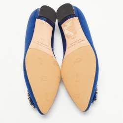 Pre Owned Manolo Blahnik Blue Satin Hangisi Ballet Flats Size 38.5 