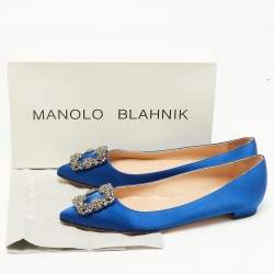Pre Owned Manolo Blahnik Blue Satin Hangisi Ballet Flats Size 38.5 