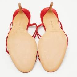 Pre Owned Manolo Blahnik Red Suede Strappy Slides Size 36.5
