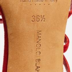 Pre Owned Manolo Blahnik Red Suede Strappy Slides Size 36.5