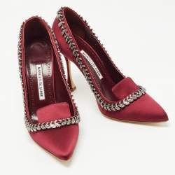 Pre Owned Manolo Blahnik Burgundy Satin Borlak Pumps Size 38.5