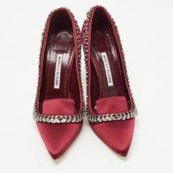 Pre Owned Manolo Blahnik Burgundy Satin Borlak Pumps Size 38.5