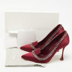 Pre Owned Manolo Blahnik Burgundy Satin Borlak Pumps Size 38.5