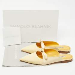 Pre Owned Manolo Blahnik Light Yellow Satin Mules Size 36.5