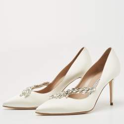 Pre Owned Manolo Blahnik White Satin Nadira Pumps Size 37