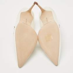 Pre Owned Manolo Blahnik White Satin Nadira Pumps Size 37