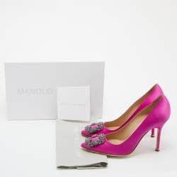 Manolo Blahnik Fuchsia Satin Hangisi Pumps Size 38