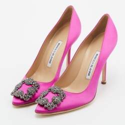 Manolo Blahnik Fuchsia Satin Hangisi Pumps Size 38