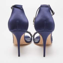 Manolo Blahnik Navy Blue Satin Firadou Sandals Size 41
