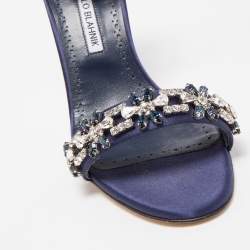 Manolo Blahnik Navy Blue Satin Firadou Sandals Size 41