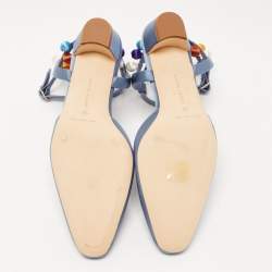 Pre Owned Manolo Blahnik Blue Satin Ankle Strap Sandals Size 39