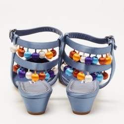 Pre Owned Manolo Blahnik Blue Satin Ankle Strap Sandals Size 39