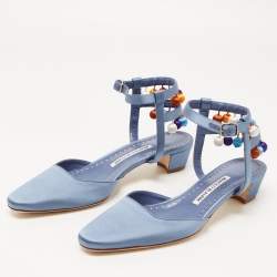 Pre Owned Manolo Blahnik Blue Satin Ankle Strap Sandals Size 39
