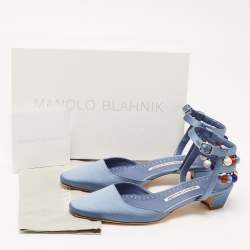 Pre Owned Manolo Blahnik Blue Satin Ankle Strap Sandals Size 39