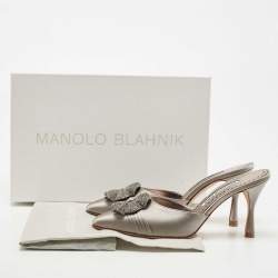 Manolo Blahnik Grey Satin Hangisimu Mules Size 36