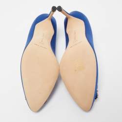 Pre Owned Manolo Blahnik Blue Satin Hangisi Crystal Embellished Pumps Size 36.5