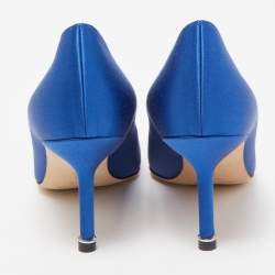Pre Owned Manolo Blahnik Blue Satin Hangisi Crystal Embellished Pumps Size 36.5