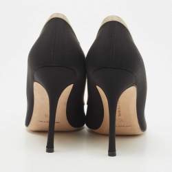 Pre Owned Manolo Blahnik Black/Beige Fabric Gotrian Pumps Size 36.5