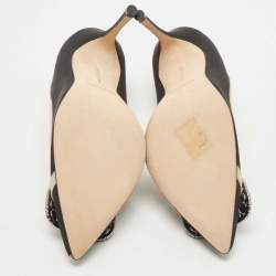 Pre Owned Manolo Blahnik Black/Beige Fabric Gotrian Pumps Size 36.5