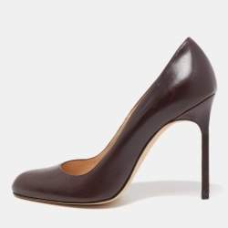Pre Owned Manolo Blahnik Brown Leather Round Toe Pumps Size 36