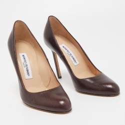 Pre Owned Manolo Blahnik Brown Leather Round Toe Pumps Size 36