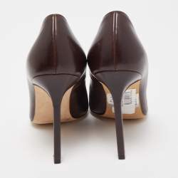 Pre Owned Manolo Blahnik Brown Leather Round Toe Pumps Size 36